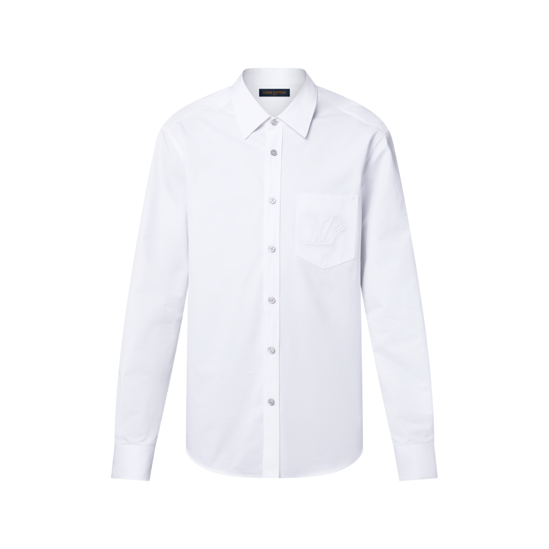 Embossed Signature Long-Sleeved Cotton Shirt - Luxury White